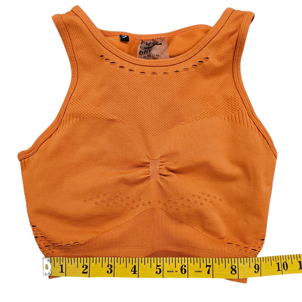 Gymshark Sports Bra Womens XS Orange Flawless Knit Eyelet Ruched Racerback - Picture 9 of 9